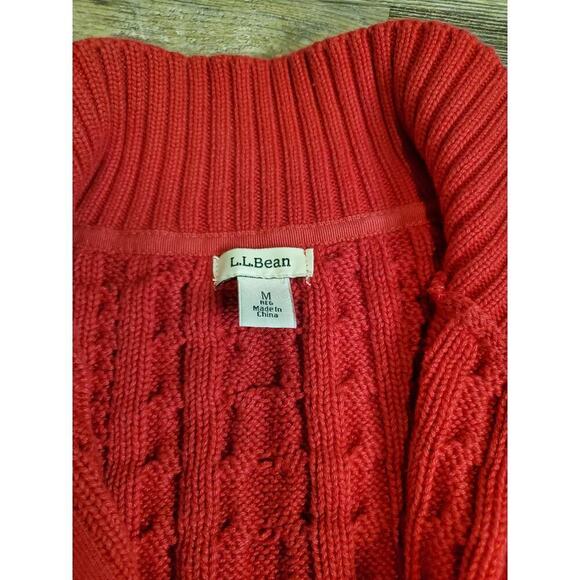 L.L. Bean Cotton Cableknit Full Zip‎ Cardigan Red size Medium - Picture 5 of 9